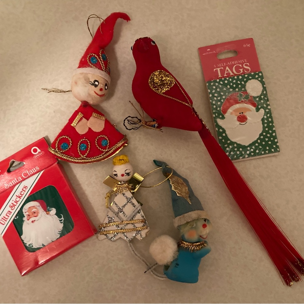 Festive Red and Blue Holiday Ornaments Set Vintage Japan